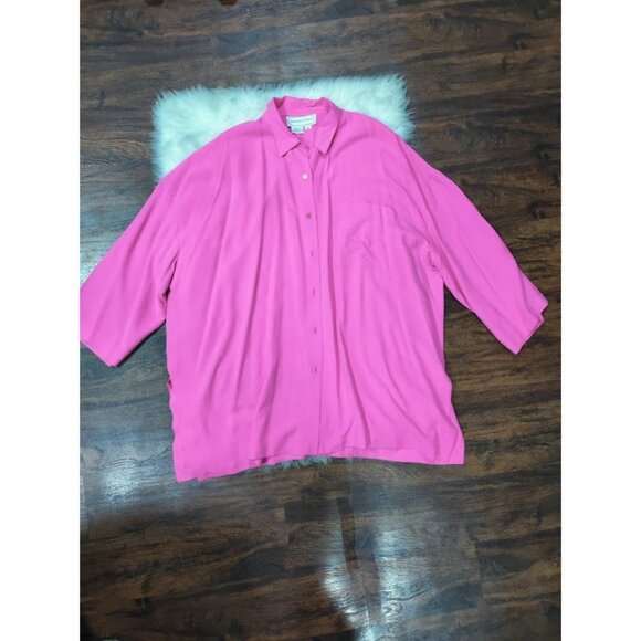Adrienne Vittadini Silk Lagenlook Oversized Button Up Tunic Shirt Dress Pink M - Picture 7 of 16